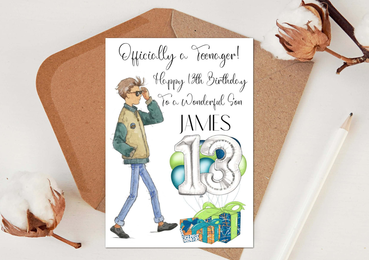 13th BIRTHDAY CARD FOR SON, GRANDSON, NEPHEW, BROTHER- personalised