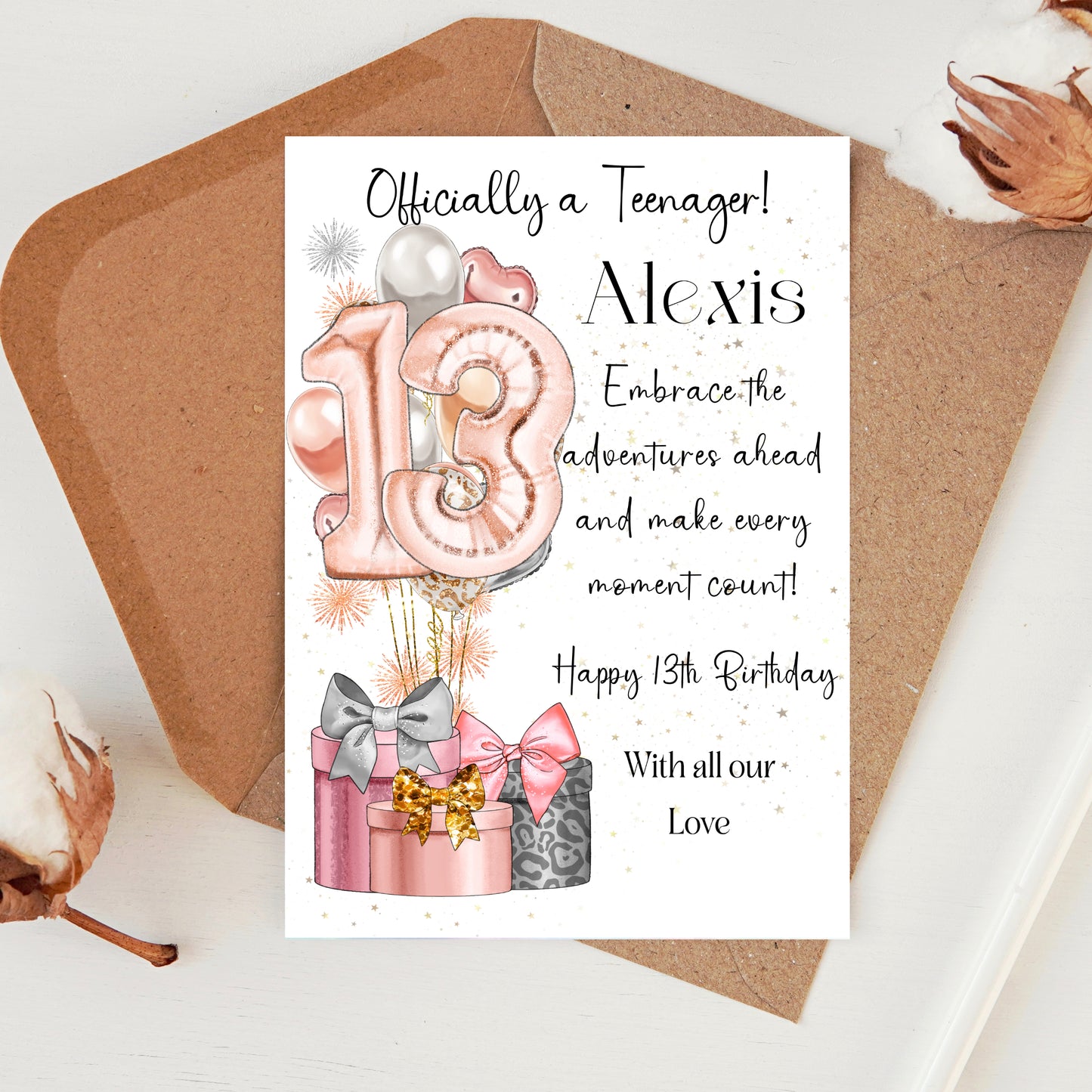 13th BIRTHDAY CARD FOR DAUGHTER, GRANDDAUGHTER, NIECE, SISTER- personalised