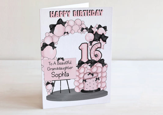 16th birthday card for girls pink