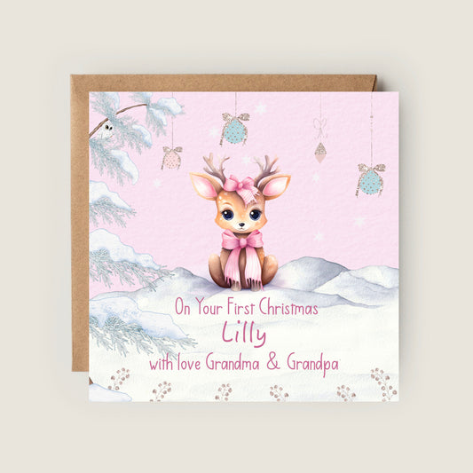 Personalised Baby's 1st Christmas Card with Festive Design and Baby's Name