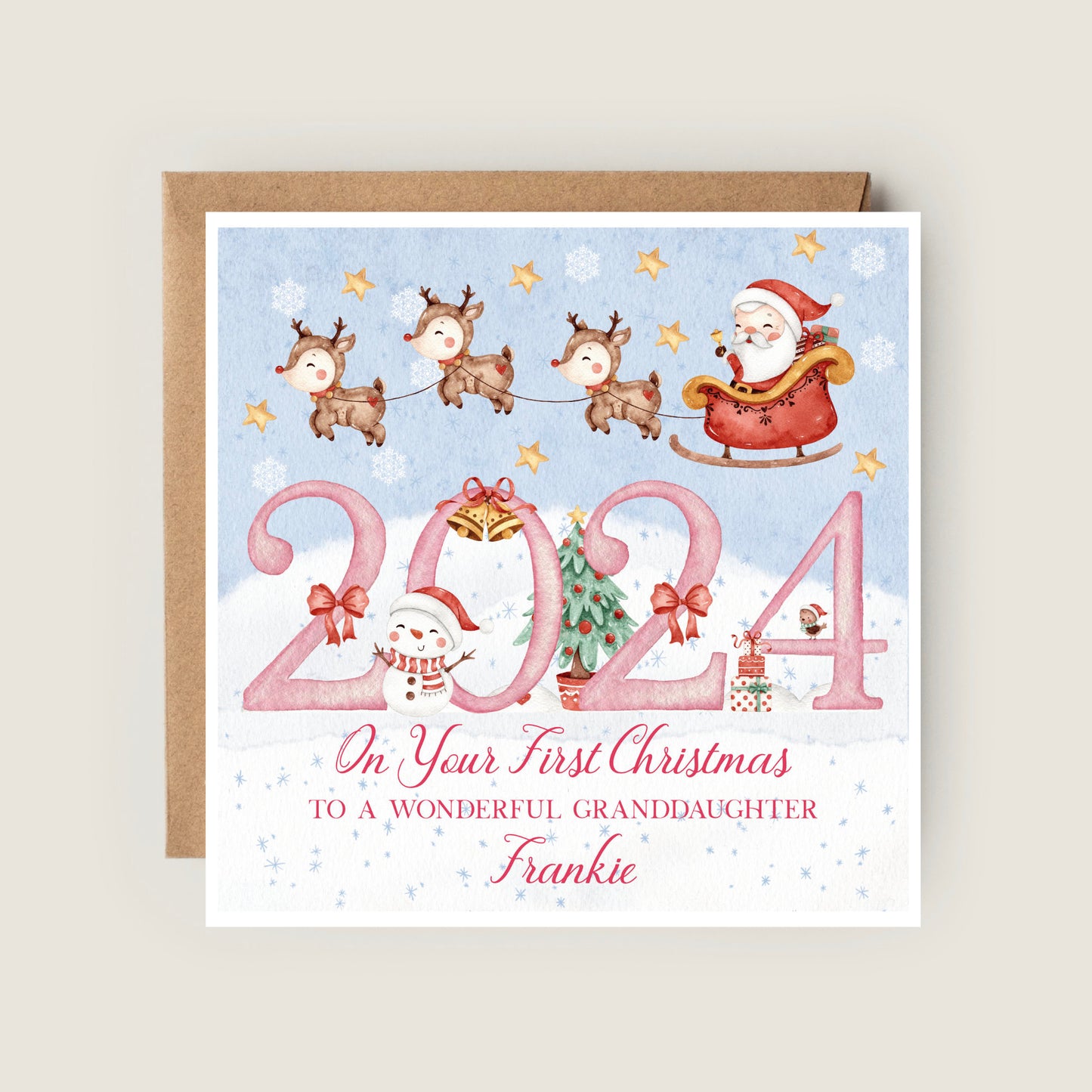 Personalised First Christmas Card for granddaughter, grandson, daughter, son, niece, nephew, little girl, little boy