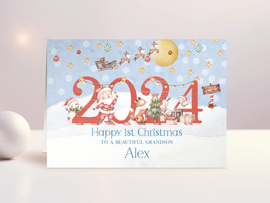 Personalised 1st Christmas Card for Grandson, Son, Nephew, Special Little Boy