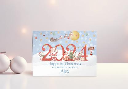 Personalised 1st Christmas Card for Grandson, Son, Nephew, Special Little Boy