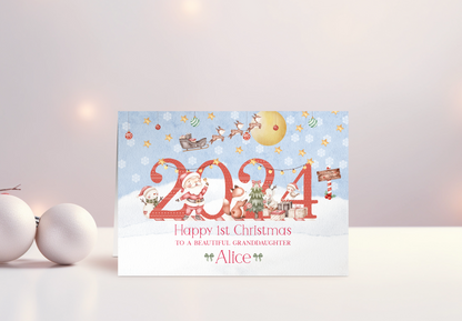 Personalised 1st Christmas Card for Granddaughter, Daughter, Niece, Special Little Girl