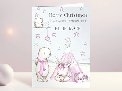 pink christmas card for granddaughter