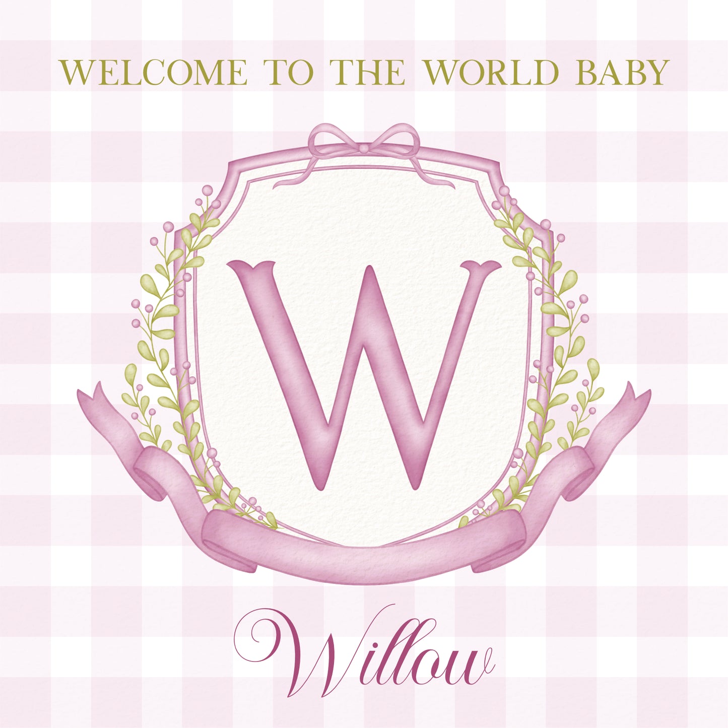 NEW BABY GIRL ARRIVAL, MONOGRAM CARD