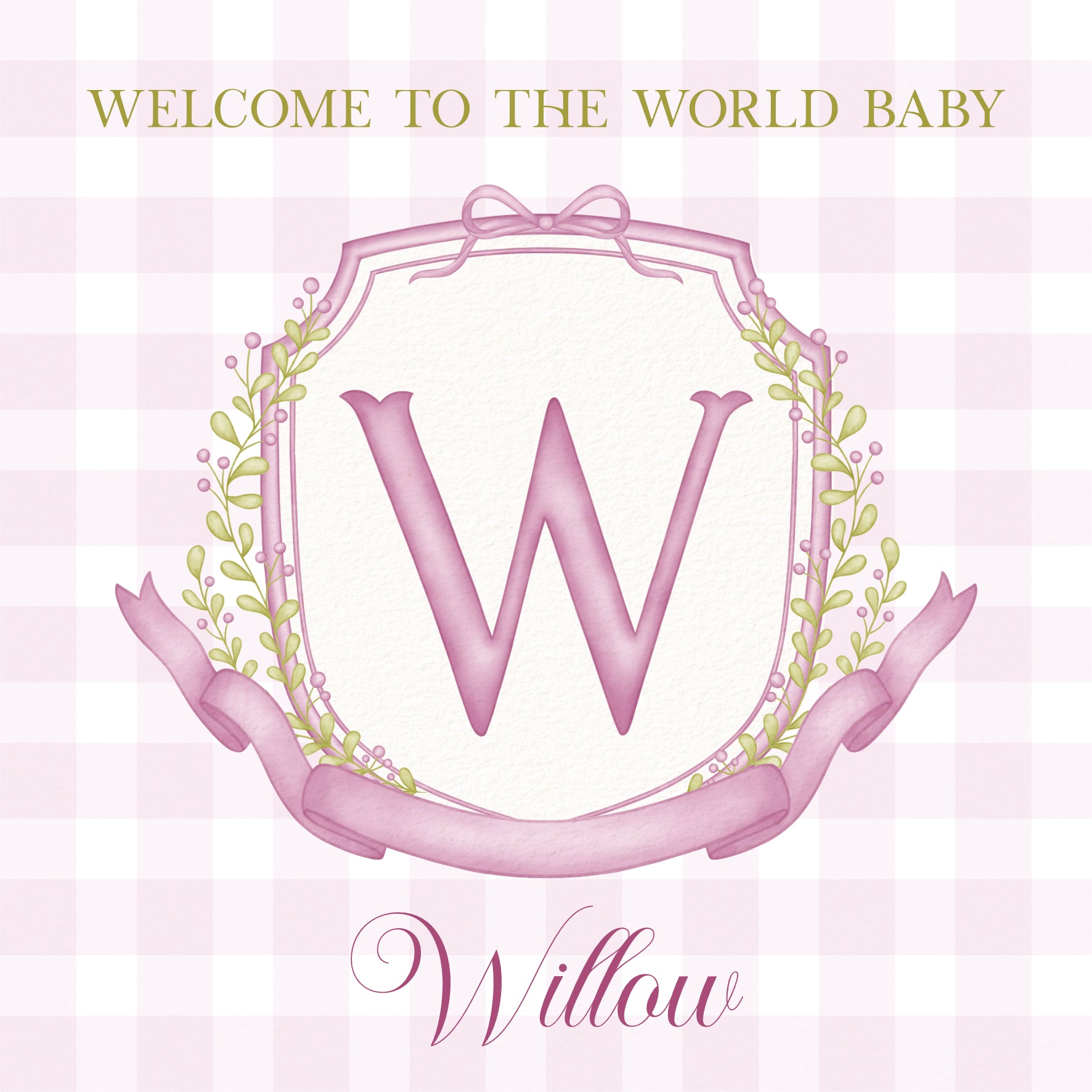 NEW BABY GIRL ARRIVAL, MONOGRAM CARD