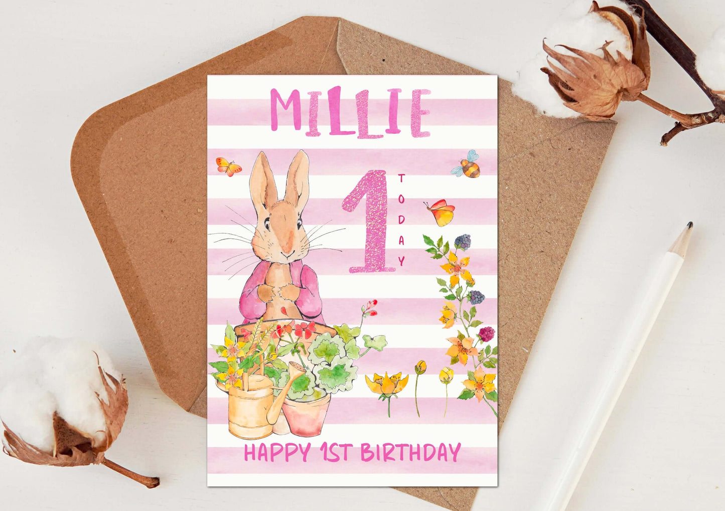 Personalised Pink Birthday Card for Girl