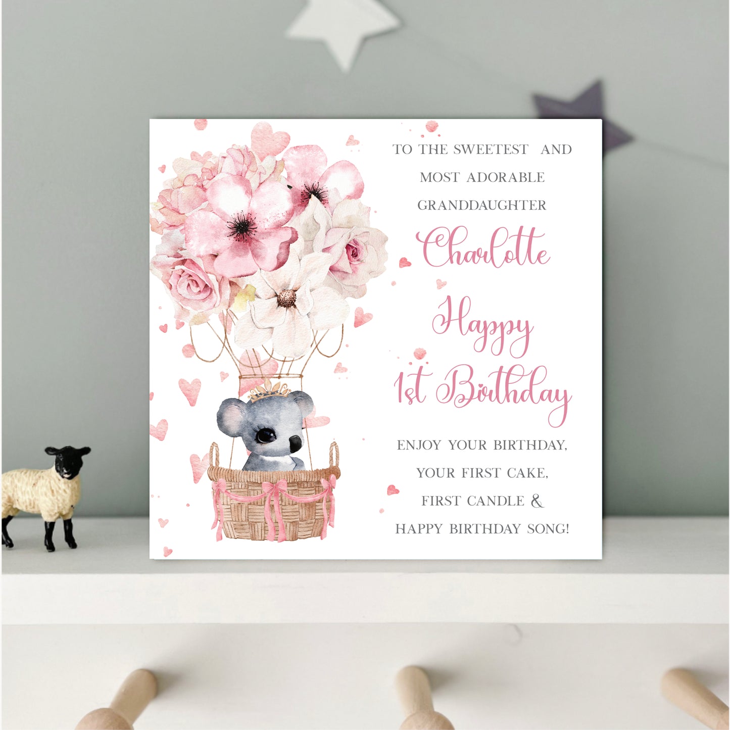 Personalised Koala First Birthday Card for Girls