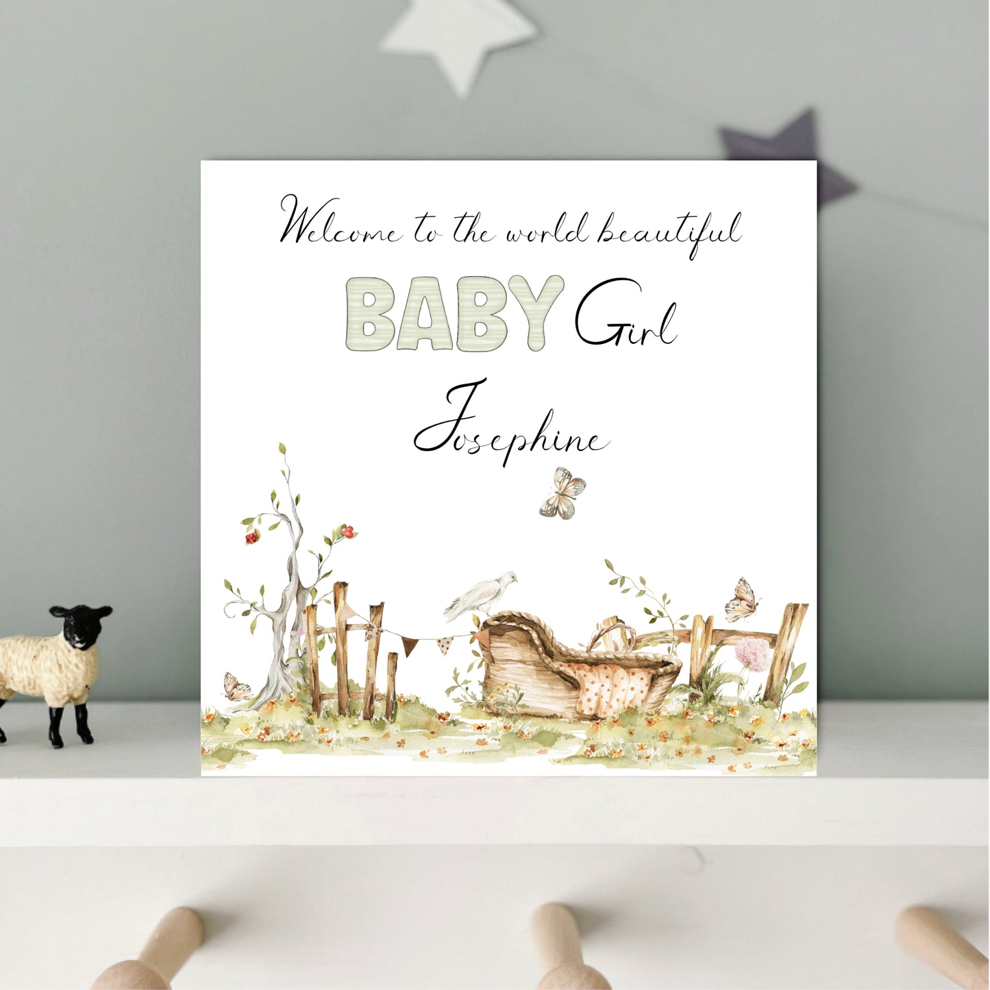 Personalised New Baby Girl Arrival Card with Baby's Name