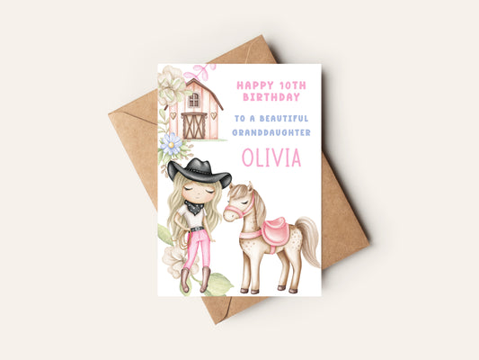 Horse Loving Birthday Card for Beautiful Granddaughter