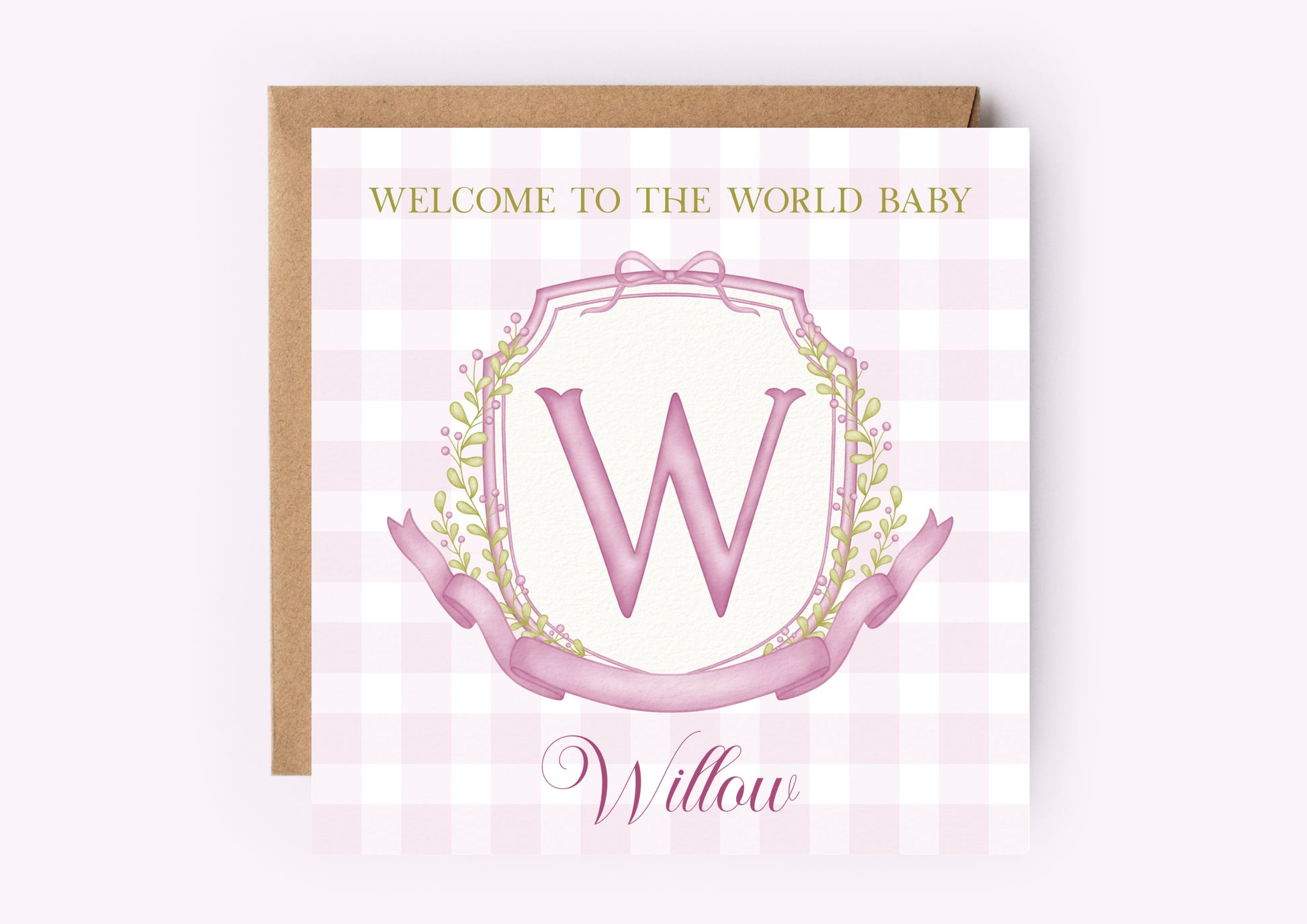 NEW BABY GIRL ARRIVAL, MONOGRAM CARD