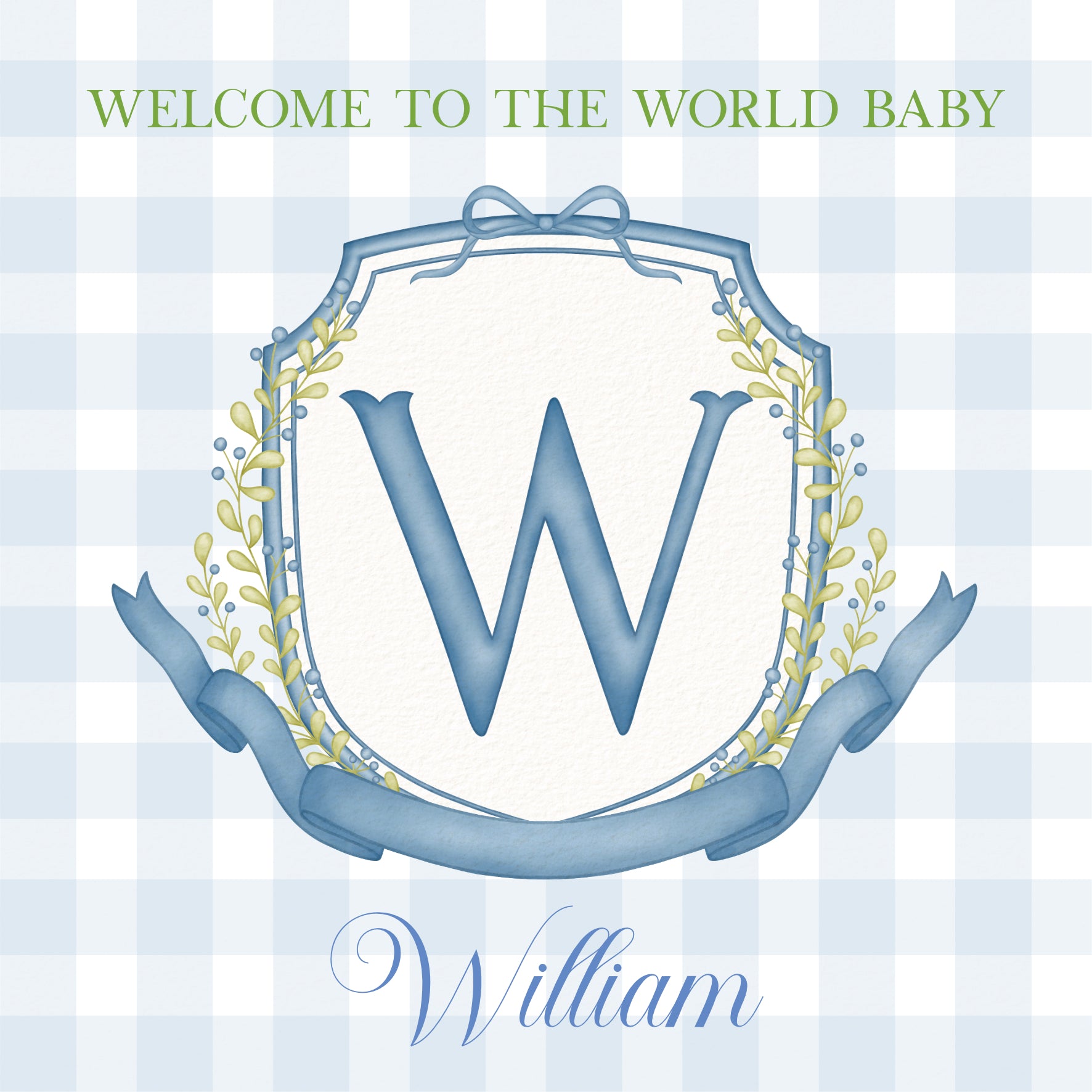 BLUE MONOGRAM WELCOME TO THE WORLD CARD FOR BABY BOY - personalised