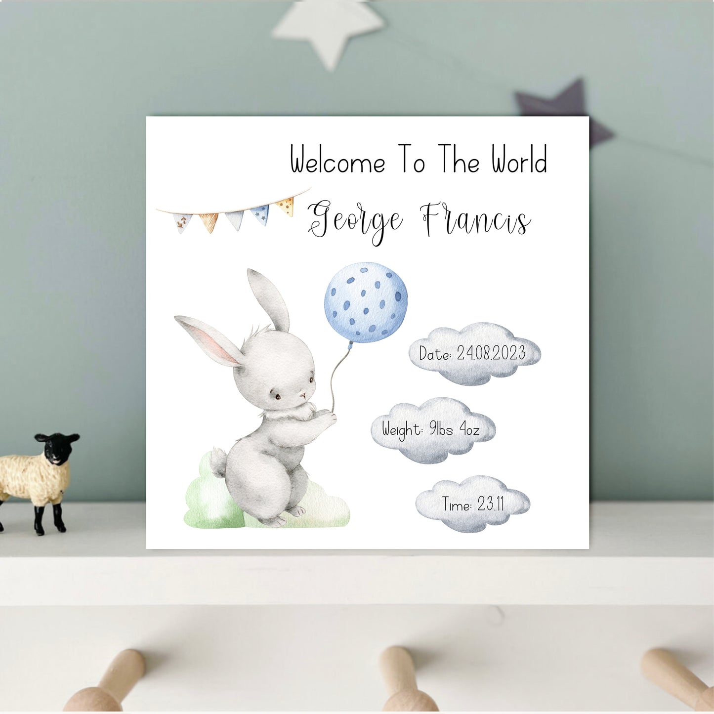 Baby Boy Arrival Card with Stats