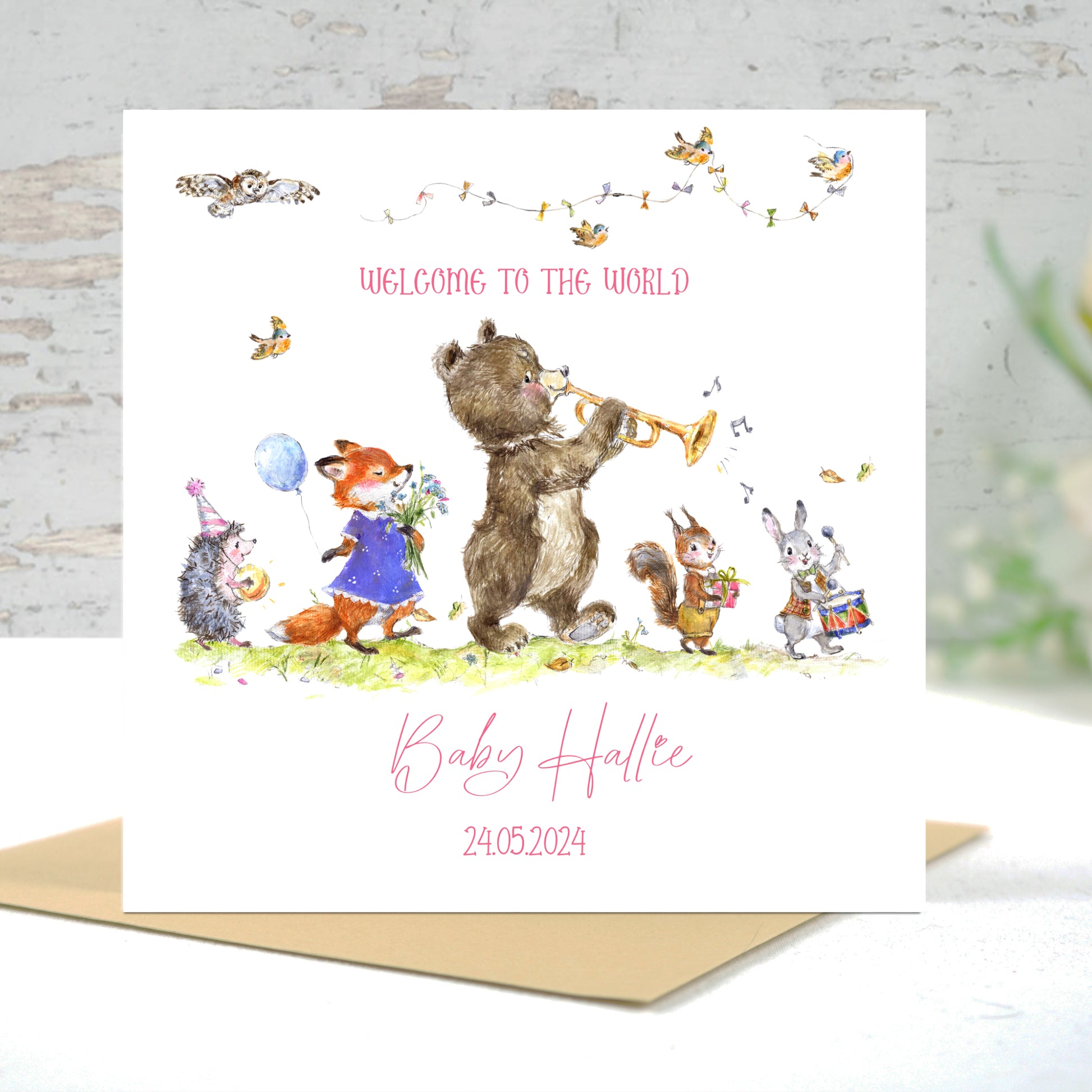 NEW BABY GIRL ARRIVAL CARD - personalised