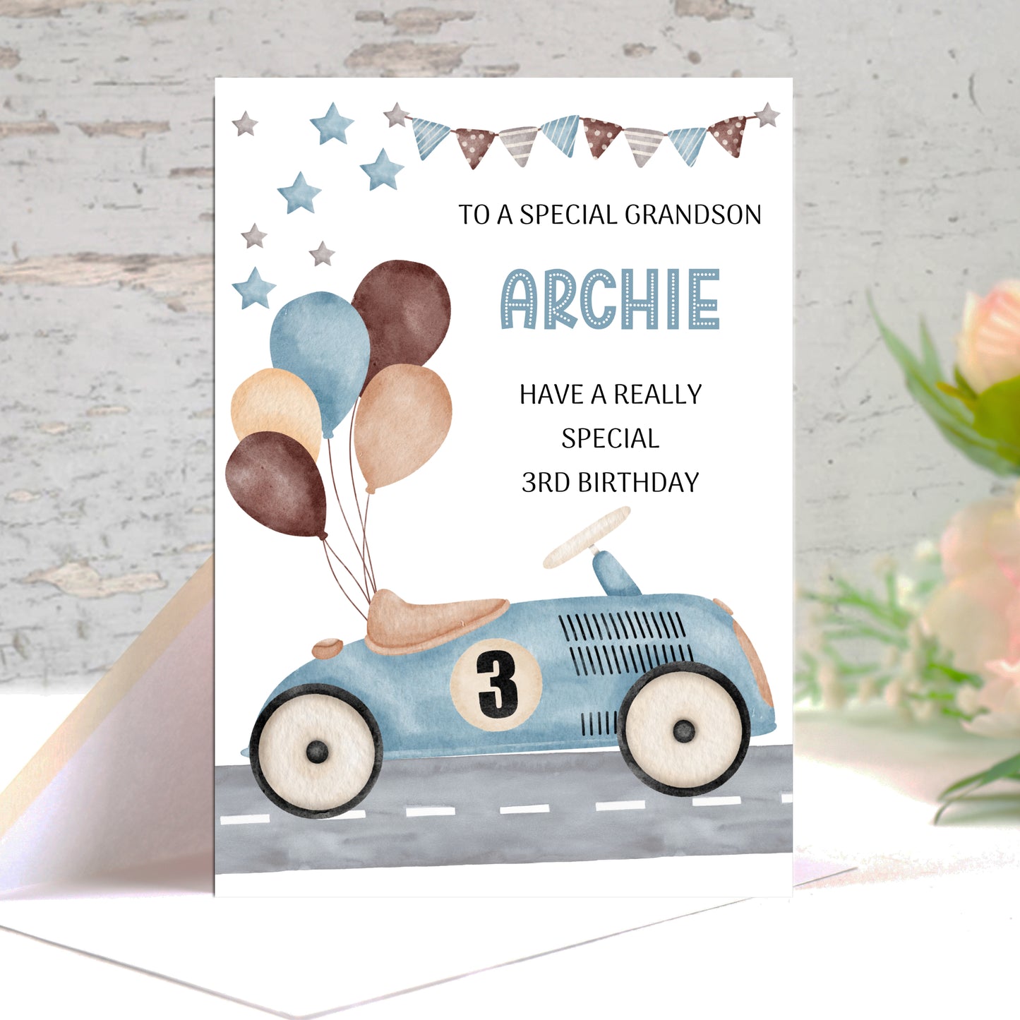 Racing Car Personalised Birthday Card For Son