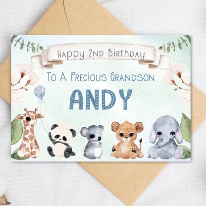 Animals 2nd Birthday Card For Boys