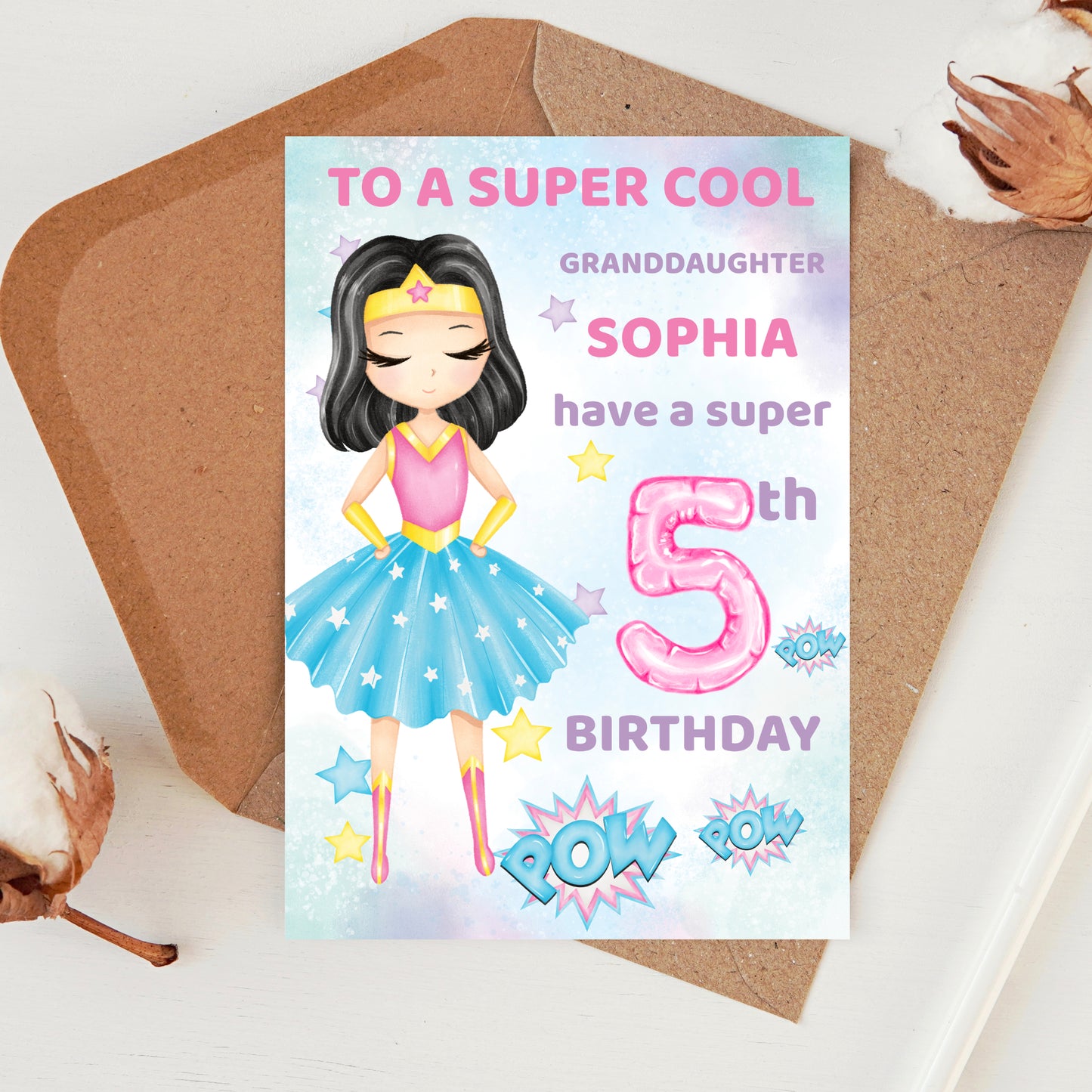 Personalised Cute Superhero Birthday Card for Granddaughter