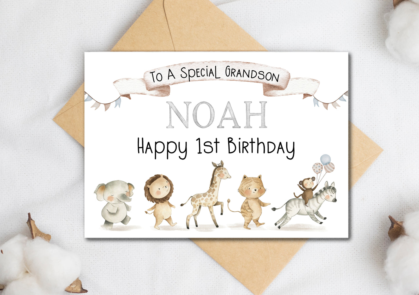 Cute Animal Birthday Card for Grandson