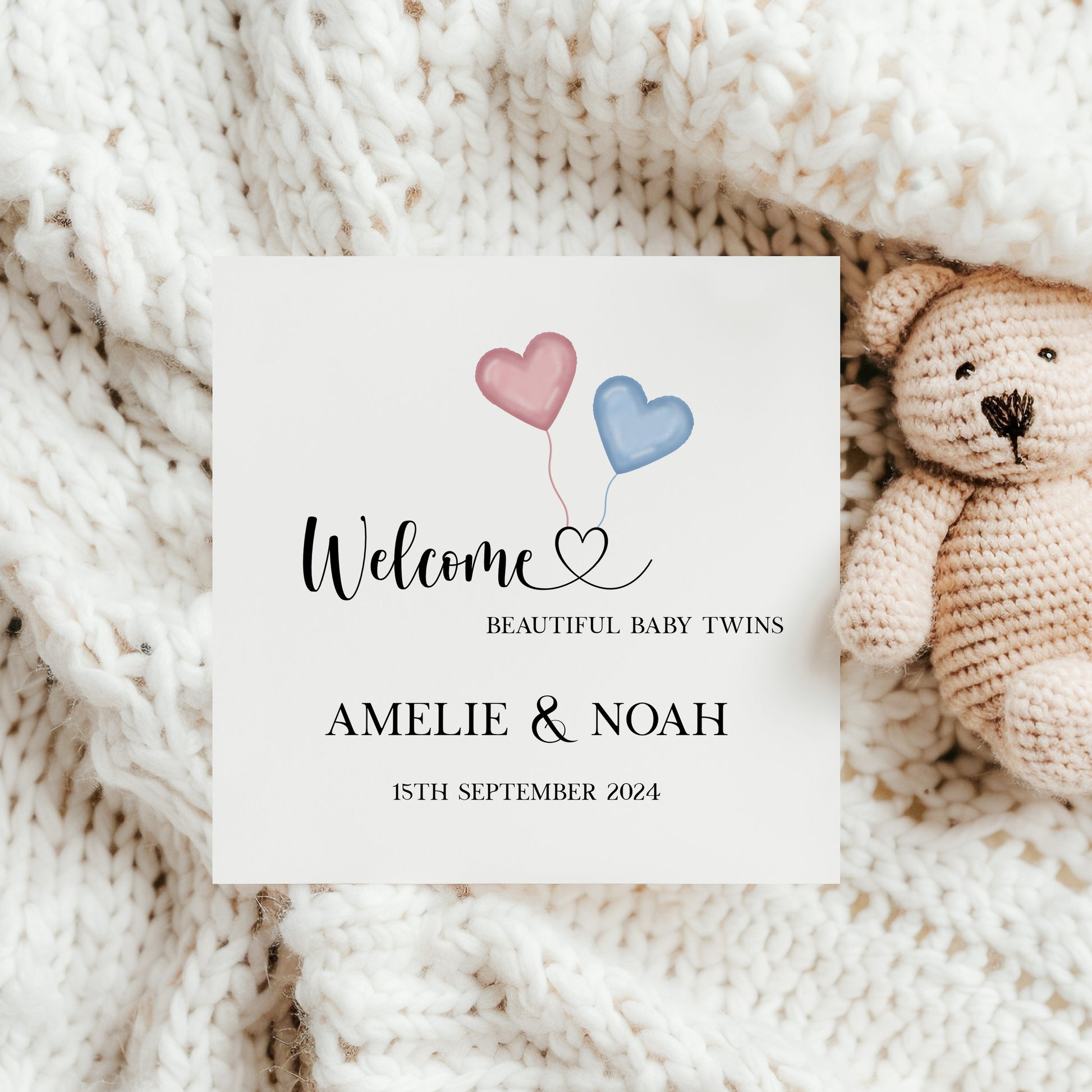 twins baby arrival card