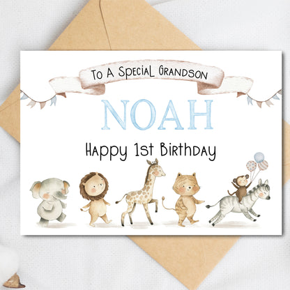 Cute Animal Birthday Card for Grandson