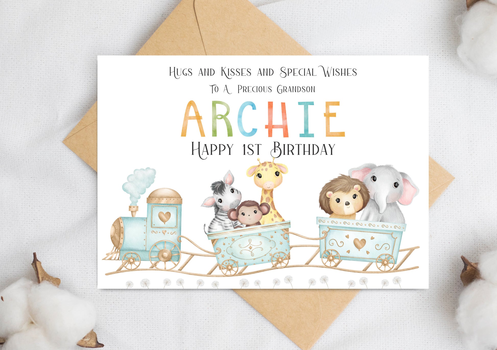 safari train birthday card