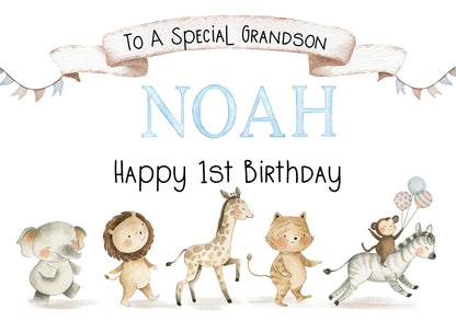 Cute Animal Birthday Card for Grandson