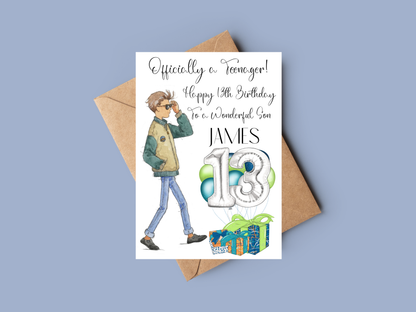 13th BIRTHDAY CARD FOR SON, GRANDSON, NEPHEW, BROTHER- personalised