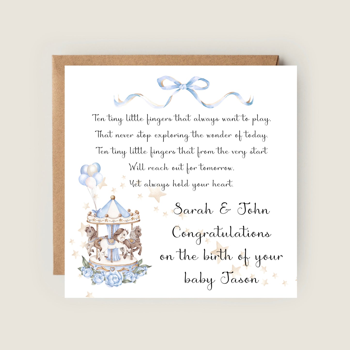 blue carrousel birth card