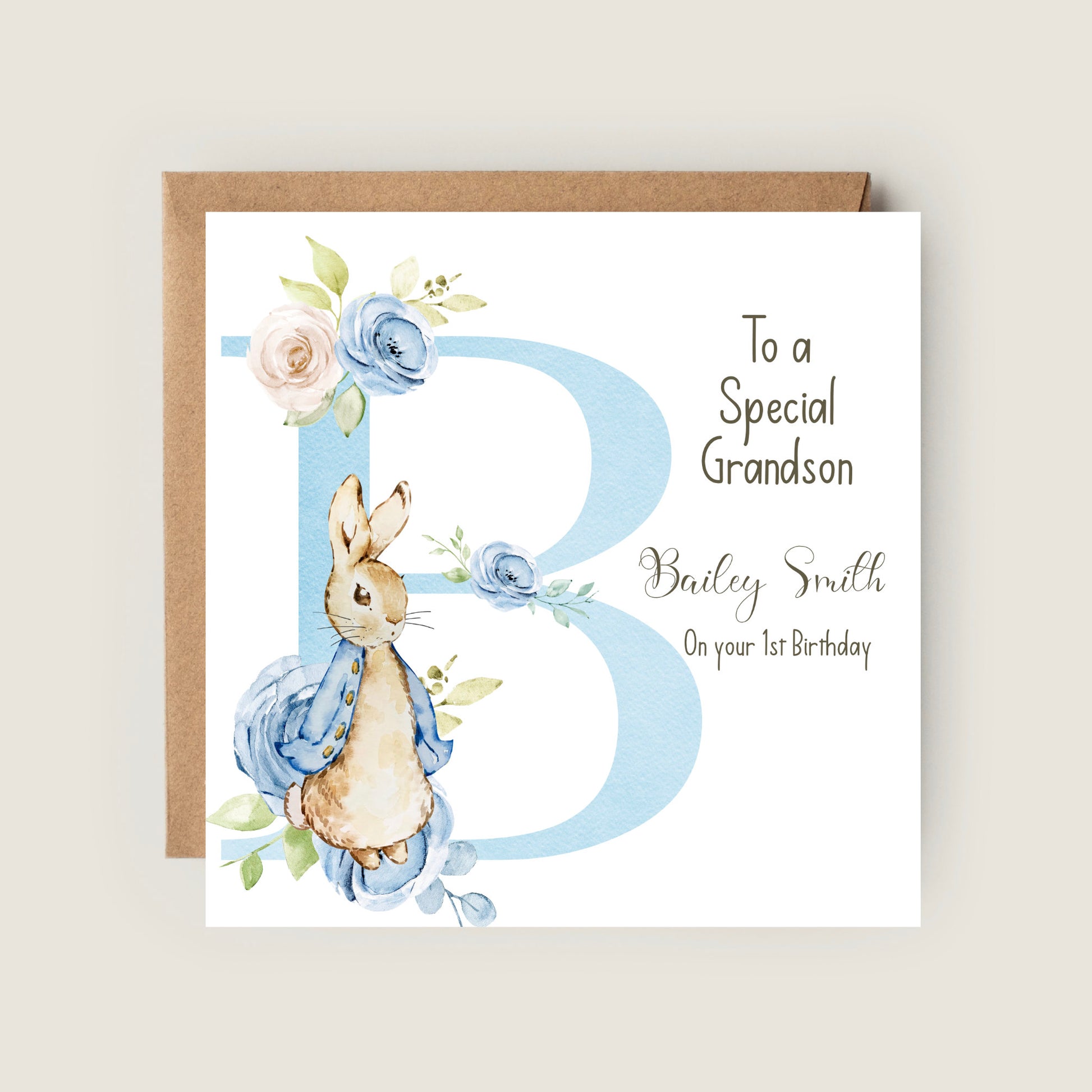 PETER RABBIT BLUE 1ST BIRTHDAY CARDS FOR BOYS