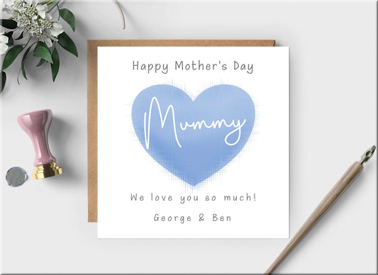 Personalised Mother's Day Card with Blue Heart