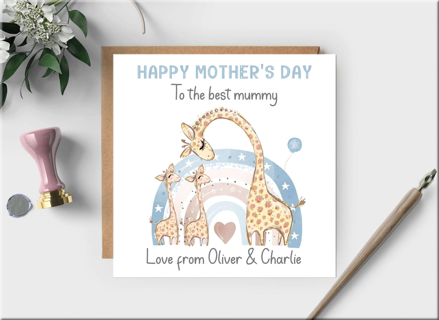 Handmade Blue Rainbow Mother's Day Card