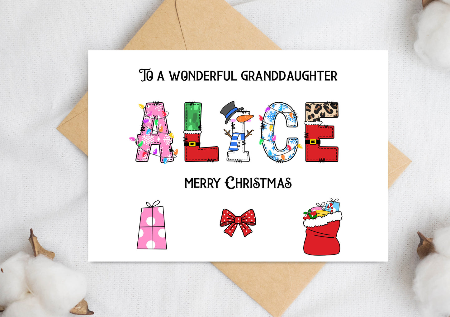 Personalised Christmas Card for Grandson, Granddaughter, Son, Daughter, Nephew, Niece, Little Boy, Little Girl with Name