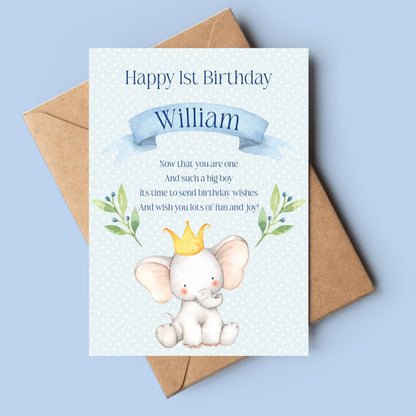 Elephant First Birthday Card