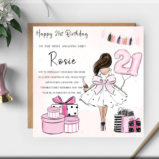 21st BIRTHDAY CARD FOR DAUGHTER, GRANDDAUGHTER, SISTER, NIECE, SISTER, BEST FRIEND - personalised