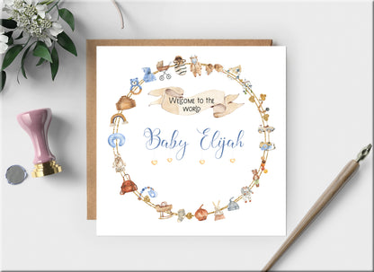 NEW BABY BOY ARRIVAL CARD - SON, GRANDSON, NEPHEW, ANY RELATION - personalised