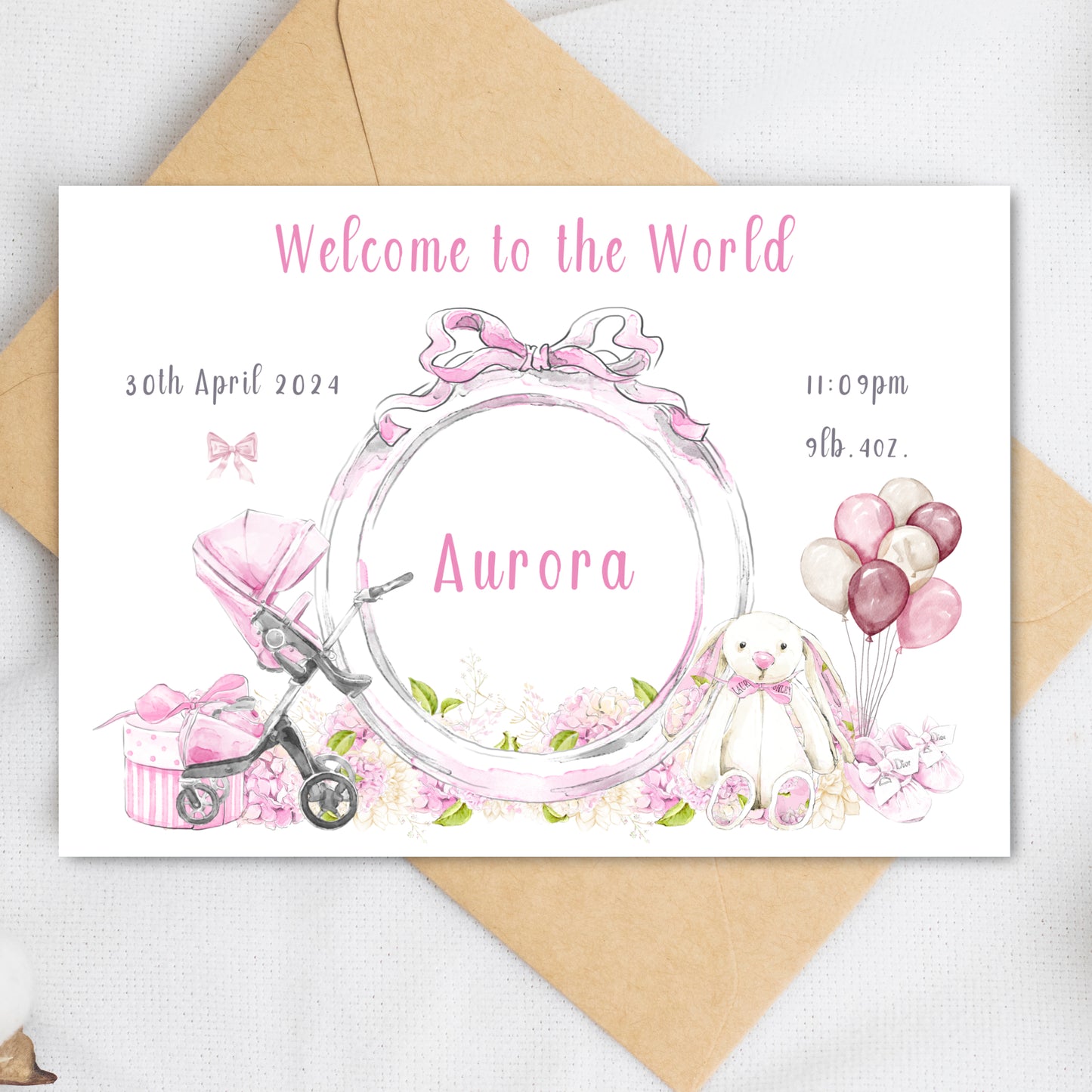 new baby girl card personlaised