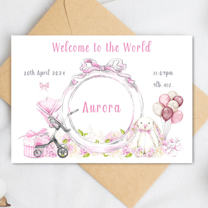 new baby girl card personlaised