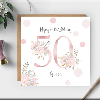 50TH BIRTHDAY CARD FOR HER-  personalised