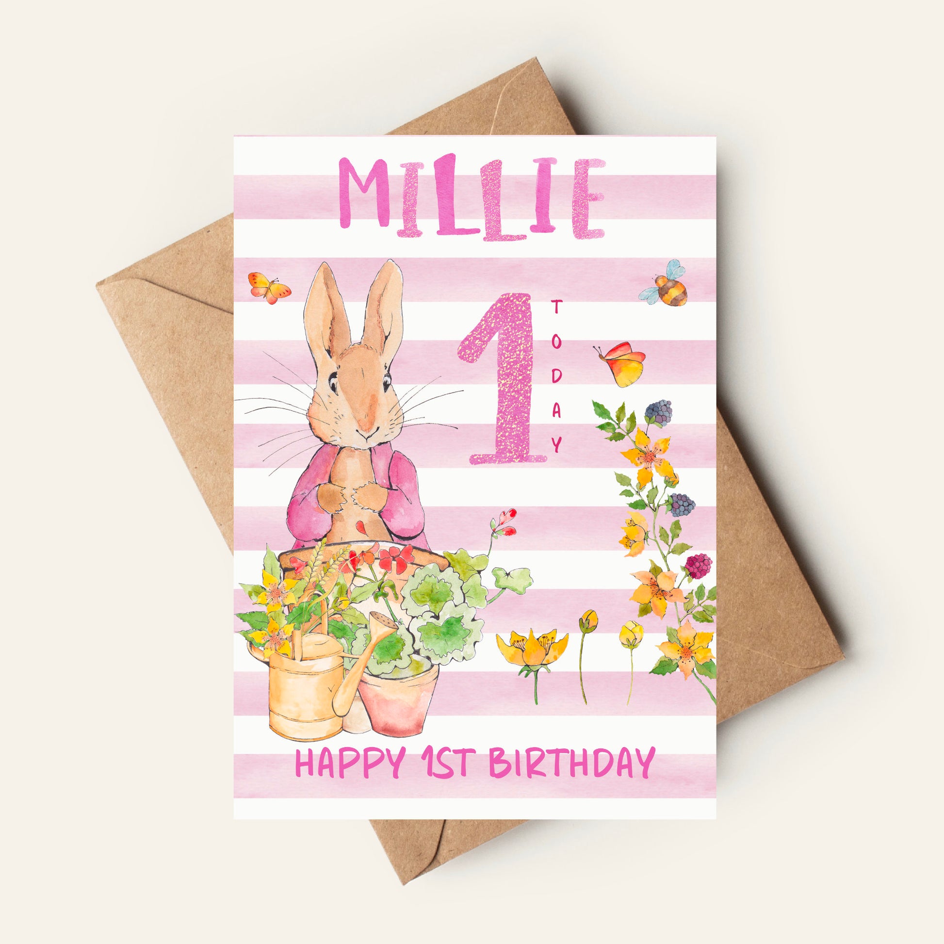 1st peter rabbit birthday card for granddaughter, daughter, niece, personalised