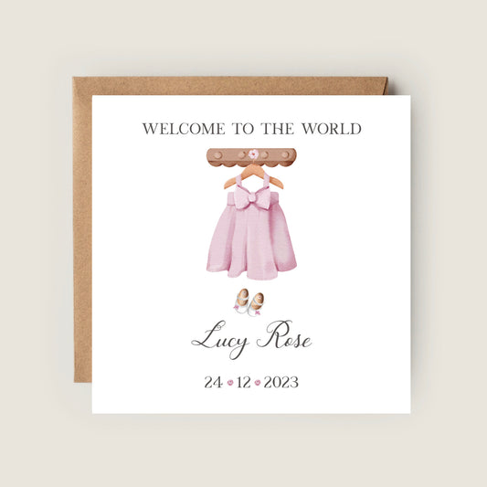 PINK BABY DRESS NEWBORN GIRL ARRIVAL CARD