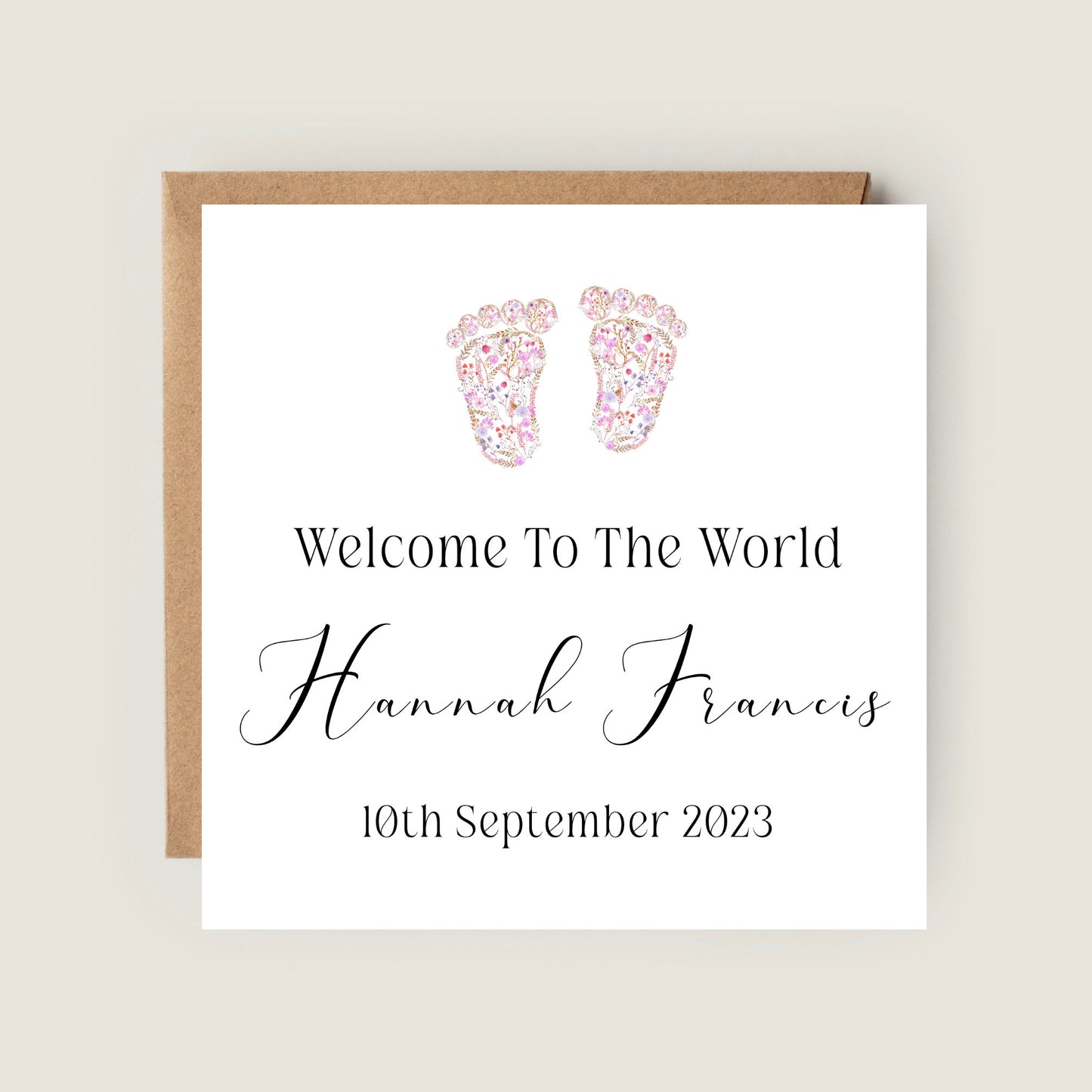 pink flower baby birth card