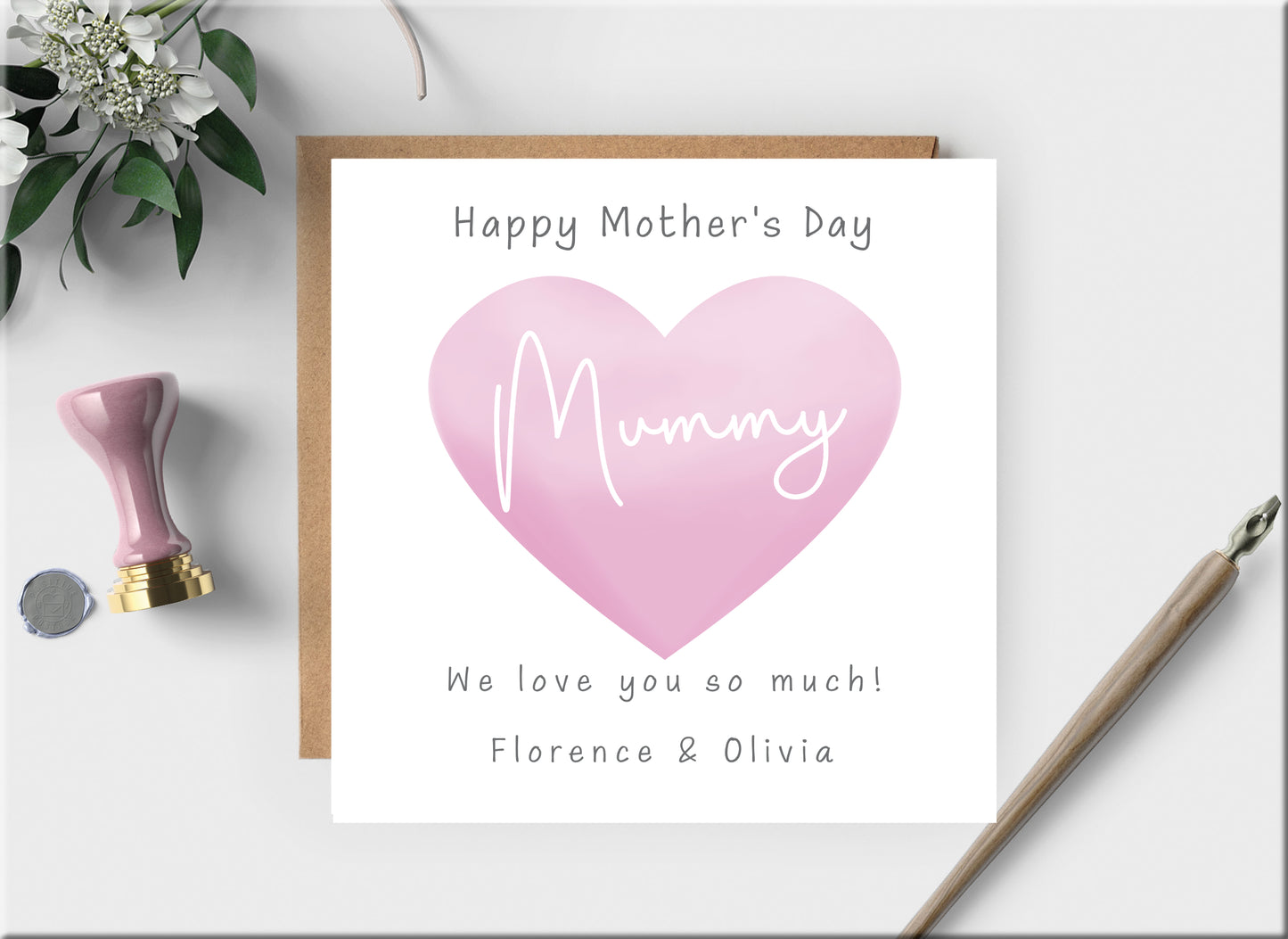 Personalised Mother's Day Card with Pink Heart