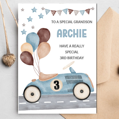 RACE CAR BIRTHDAY CARD FOR BOYS