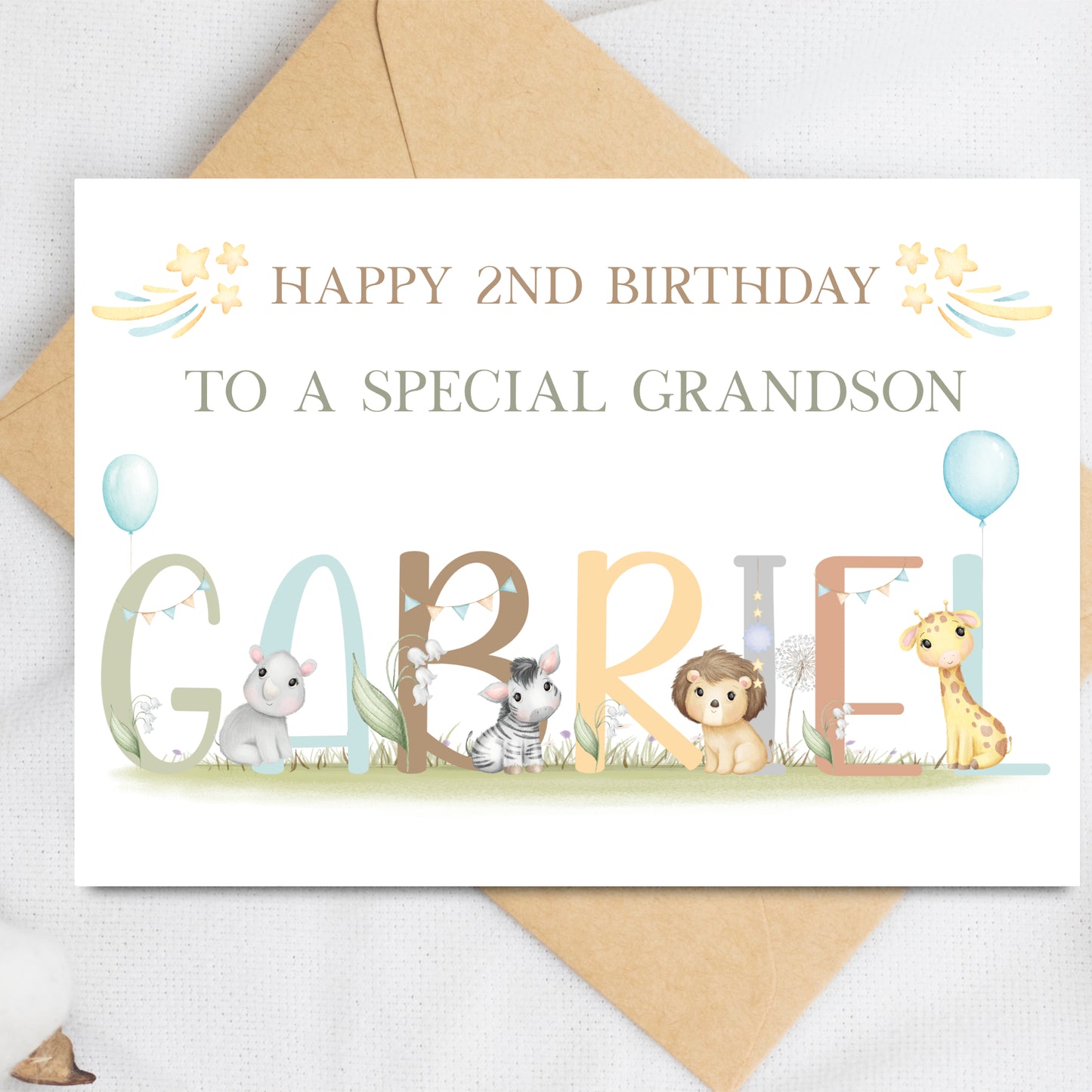 Cute Safari Animals Birthday Card for Grandson