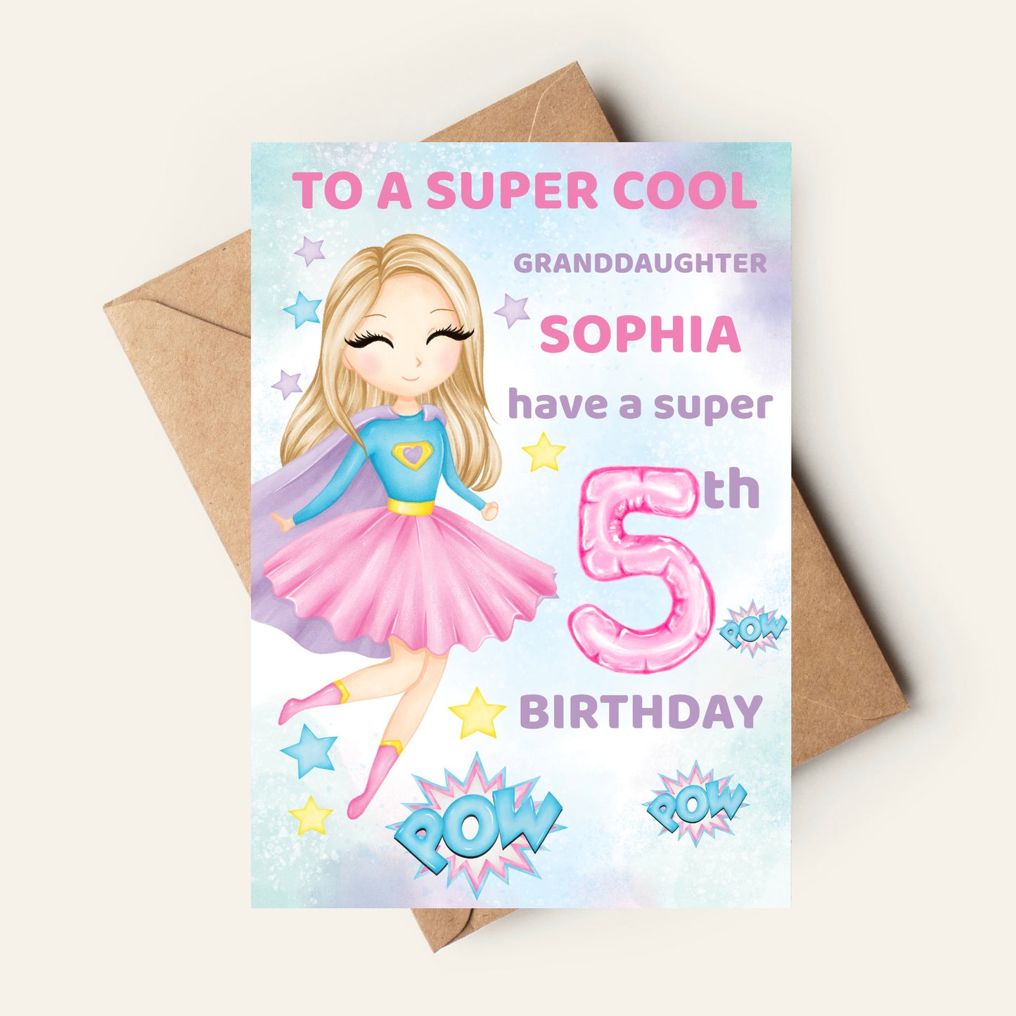 SUPER HERO AGE BIRTHDAY CARD FOR DAUGHTER, GRANDDAUGHTER, NIECE