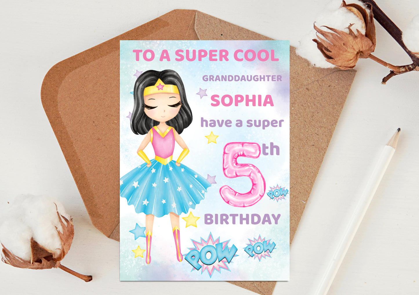 Personalised Cute Superhero Birthday Card for Granddaughter