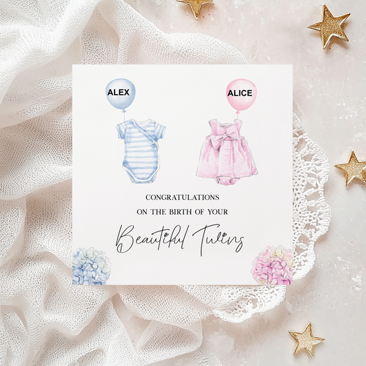 New Born Twins Congratulations Card