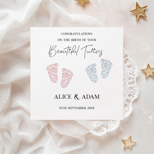 New Baby Twins Arrival Card Personalised