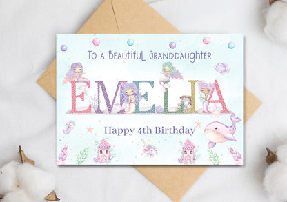 Under The Sea Mermaid Girls Birthday Card